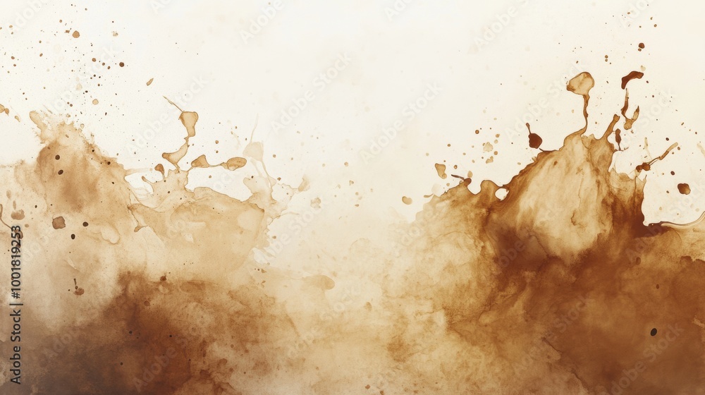 Aufkleber An abstract artistic composition depicting coffee stains and splashes on a textured background with warm earthy tones. Generative AI