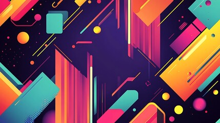 Abstract geometric pattern with vibrant colors and dynamic lines on a dark background.