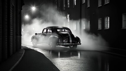 Classic Car in Foggy Night - Powered by Adobe