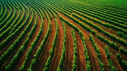 Fototapeta premium Lush Green Rows of Crops Stretch Across the Countryside