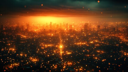 Fototapeta premium Cityscape with a Glowing Sunset