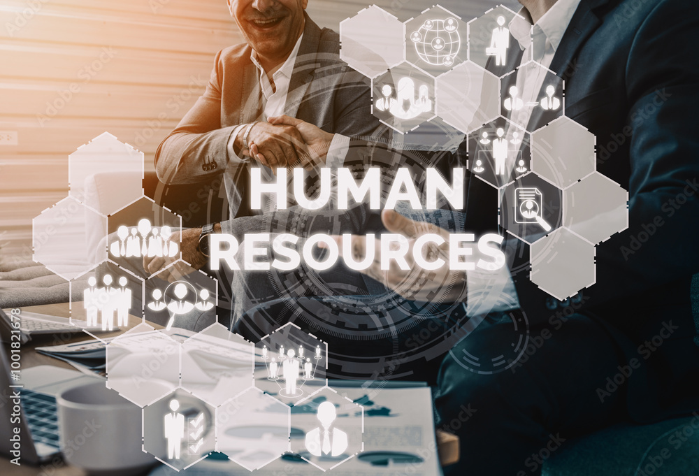 Poster human resources recruitment and people networking concept. modern graphic interface showing professi