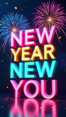 Text New Year, New You with Fireworks and Confetti in Bold Typography