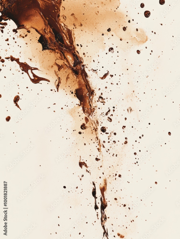 Aufkleber An abstract artistic background featuring spilled coffee stains and splashes creating a dynamic visual flow across a light canvas. Generative AI