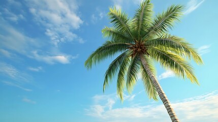 Beautiful palm tree contrasting beautifully with bright blue sky backdrop