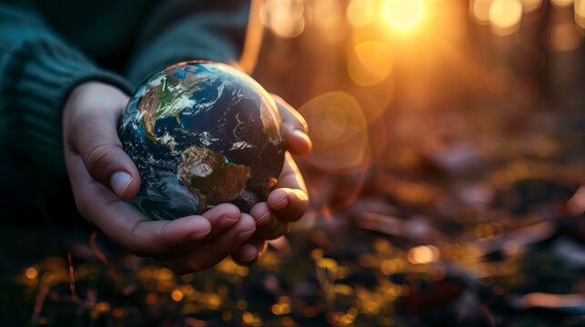 A child's hands hold a globe of the earth, symbolizing care and responsibility for our planet.