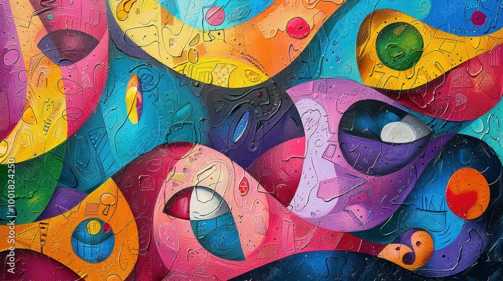 Poster abstract colorful waves, vibrant shapes intertwining with dynamic colors on a textured background th