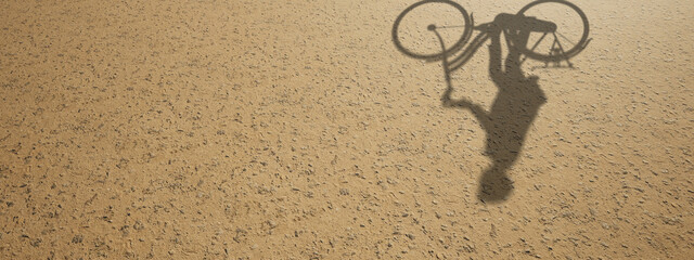 Concept or conceptual background of floor texture surface with a human shadow as silhouette. A 3d illustration metaphor for biking recreation workout, healthy lifestyle for fun leisure cycling design