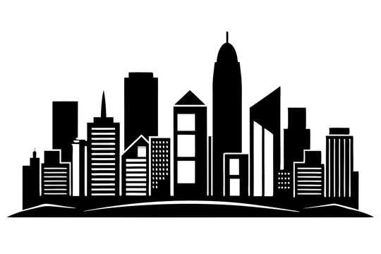 recommend clip art: Hong Kong Skyline Silhouette with Victoria Harbour and Skyscrapers