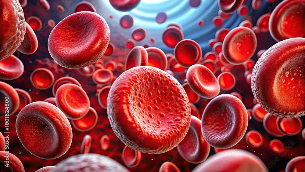 Poster magnified view of red blood cells under microscope highlighting their structure and functionality