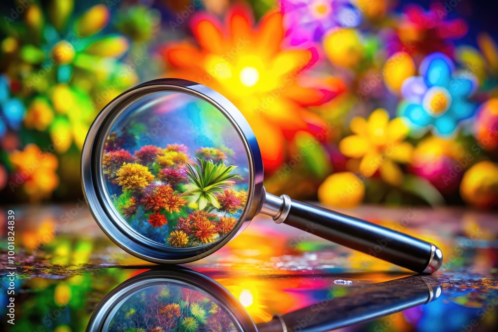 Aufkleber magnifying loupe on a 3d rendered background creating a focused examination concept in science