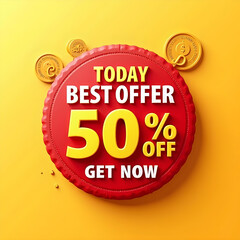 50 percent 3D badge shape best offer sale promotion discount background