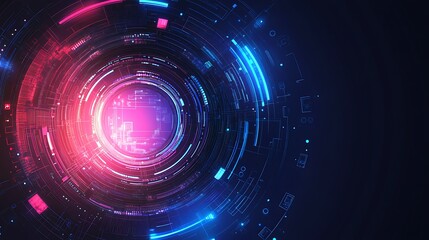 Fototapeta premium Abstract digital technology background with glowing circles and lines.