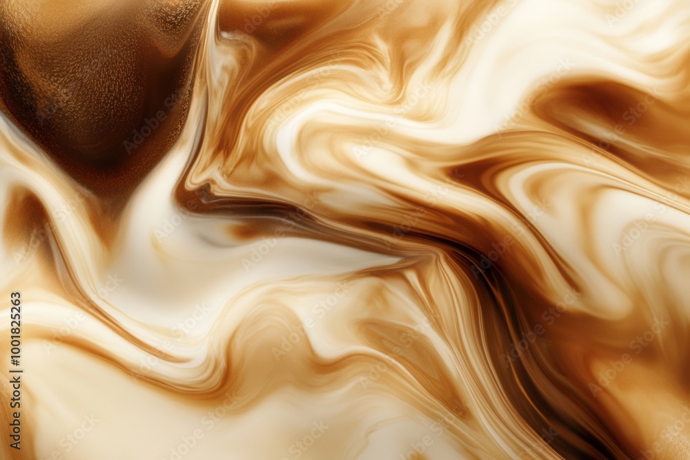 Poster Abstract swirling of coffee blending with milk in a mesmerizing display of creaminess captured in a close-up moment. Generative AI