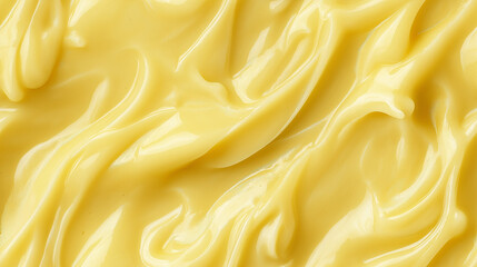 Obraz premium a close-up, top-down view, texture background of banana puree filling the frame with its creamy yellow color and smooth texture