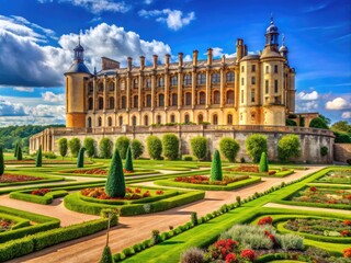 Obraz premium Majestic Château de Saint Germain en Laye Surrounded by Lush Greenery and Clear Blue Skies