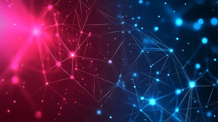 Abstract digital network background with glowing lines and nodes in red and blue.