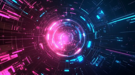 Obraz premium Abstract digital tunnel with neon lights.