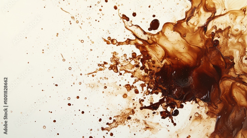 Poster abstract artistic background featuring dynamic coffee stains and splashes against a bright canvas. g