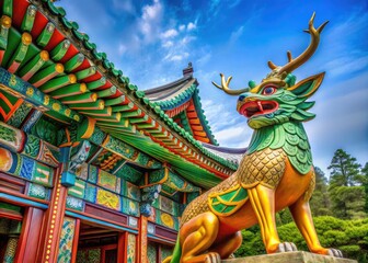 Fototapeta premium Majestic Korean National Animal Symbolizing Strength and Heritage Against a Natural Background