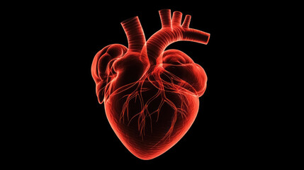 vibrant three dimensional illustration of a human heart on a black background
