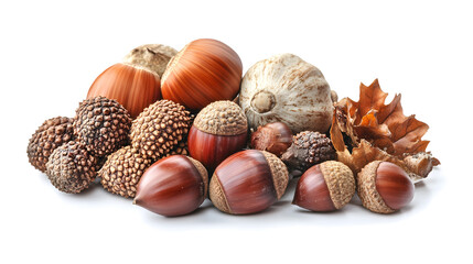 Chestnuts in their shell alongside acorns, symbolizing autumn harvest