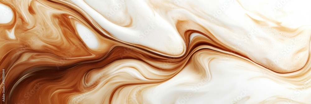 Aufkleber Swirling abstract patterns of coffee merging with milk create a dynamic visual in a close-up shot. Generative AI
