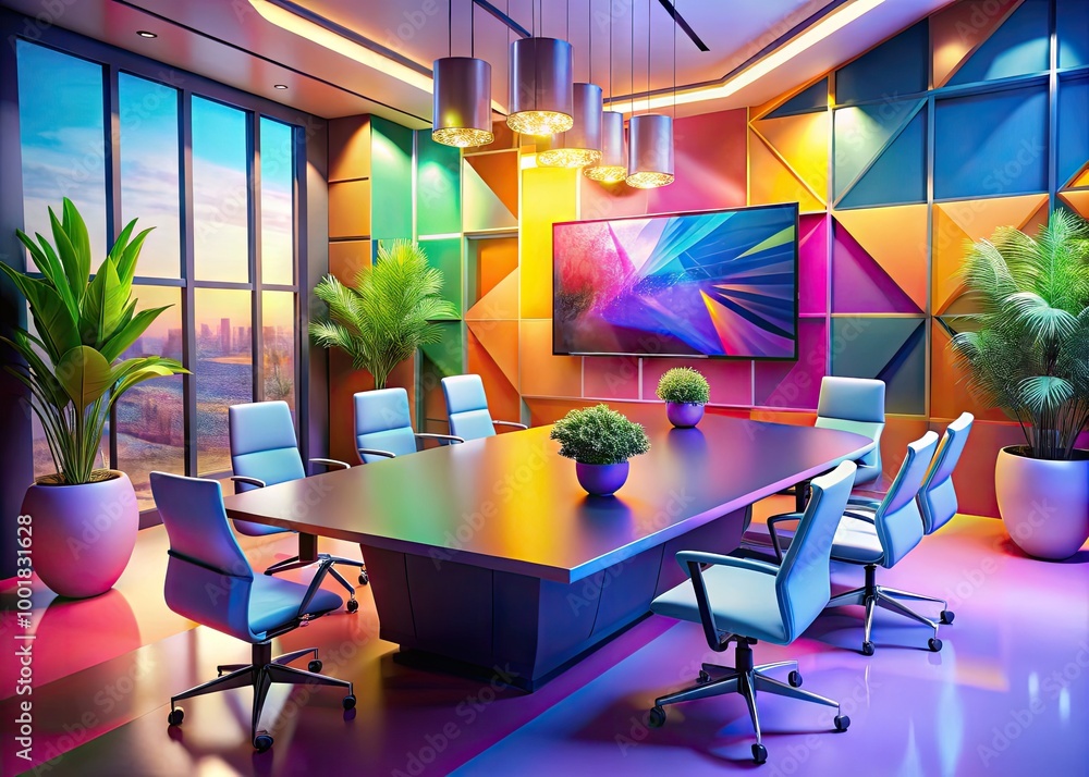 Poster modern and stylish background for virtual meetings with soft colors and abstract geometric shapes