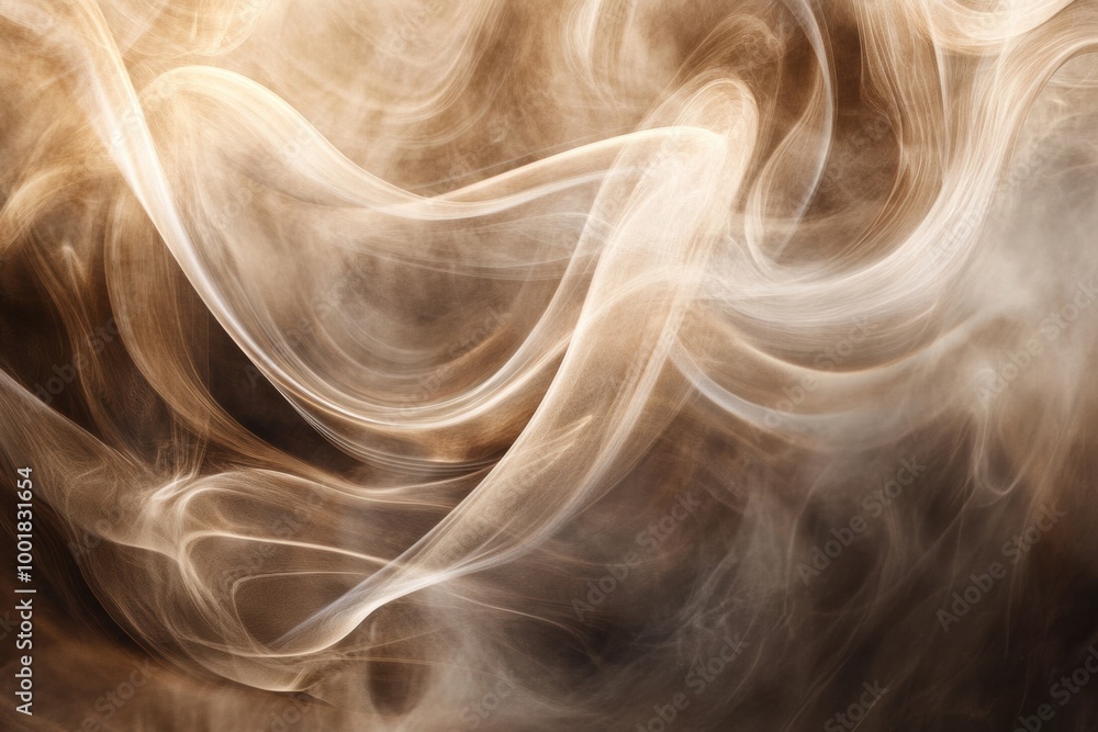 Poster swirling smoke-like patterns blend with deep coffee tones, creating an abstract visual experience of