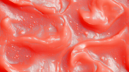 a close-up, top-down view, texture background of grapefruit puree filling the frame with its pinkish-red color and smooth texture