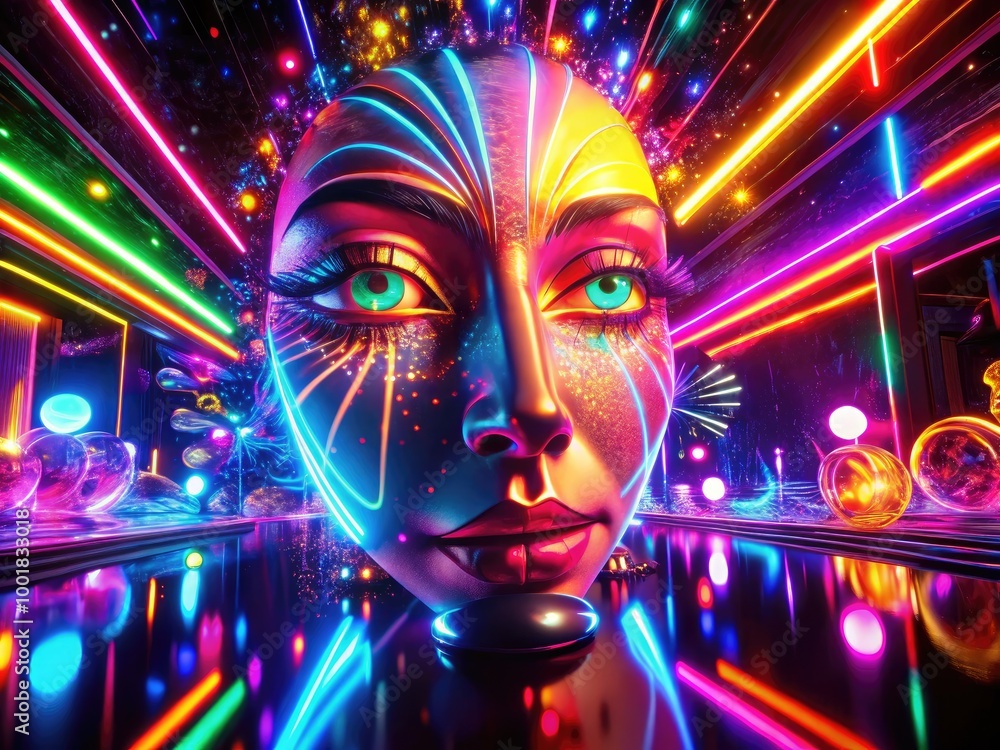Poster neon jumped video with colorful lights and vibrant visuals for dynamic backgrounds and effects