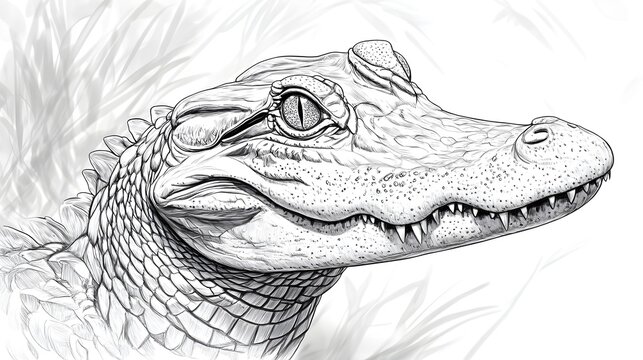 Realistic Black and White Alligator Head Sketch Highlighting Intricate Details picture