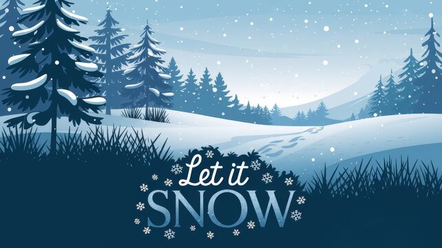 Text Let It Snow with Icy Typography and Winter Elements