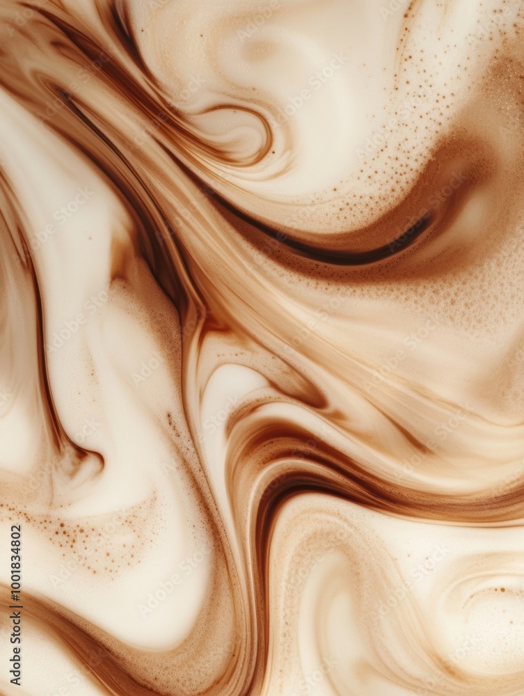 Aufkleber swirling coffee mixed with milk creates an abstract pattern resembling a creamy artwork in a cozy ca