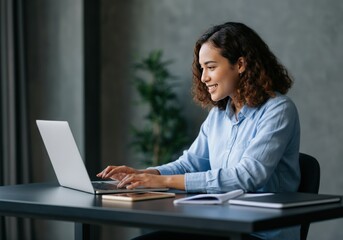 Woman Working on Laptop at Desk
