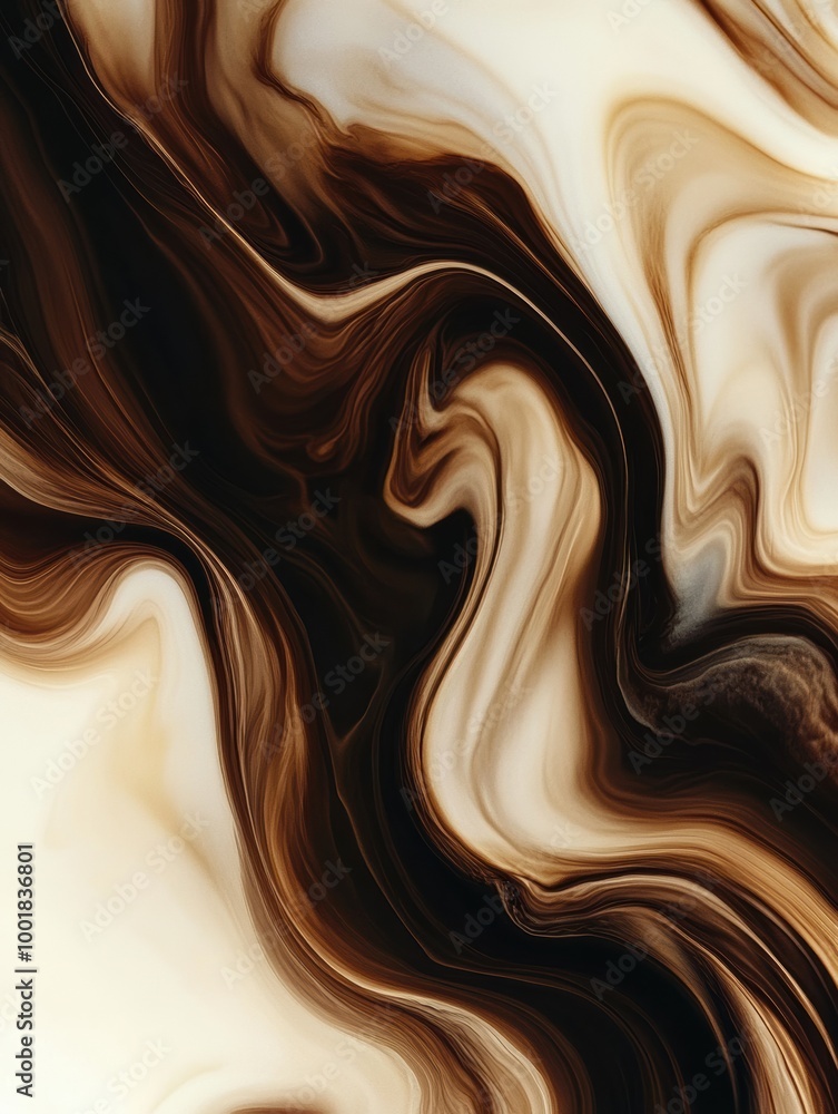 Sticker Swirling patterns of coffee and milk create an abstract design in a warm, inviting setting during morning preparation. Generative AI