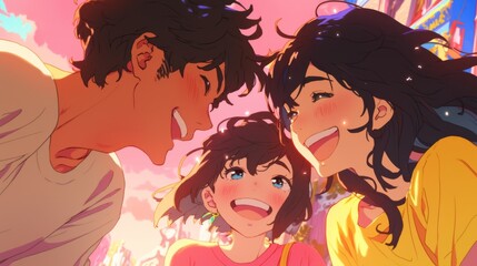  three anime people laughing together