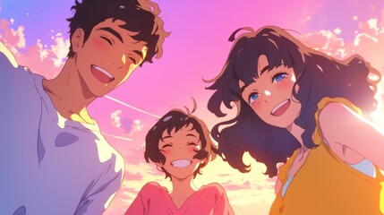  three anime people laughing together