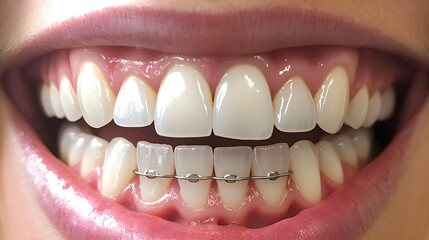 Fototapeta premium A patient's dental journey from crooked, uneven teeth before braces to the first step of alignment with braces installation