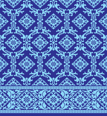 Vector illustration of traditional Indonesian songket woven ornament design elements with prada motifs, blue color. Suitable for songket motifs, batik on fabric, backgrounds, weaving.