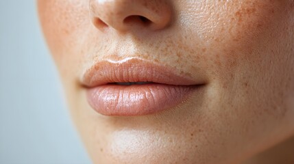 Fototapeta premium Detailed view of a woman's wrinkles around her mouth, followed by a smooth, rejuvenated skin texture post-anti-wrinkle treatment