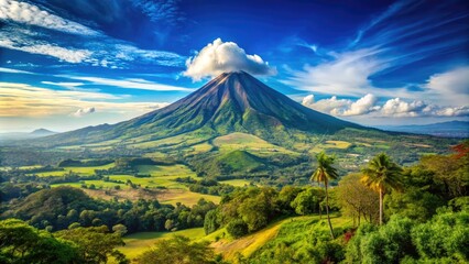 Fototapeta premium Scenic View of Sta Ana Volcano and Surrounding Landscape in El Salvador on a Clear Sunny Day