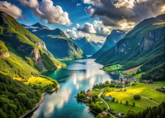 Crédence de cuisine  Scenic View of the Burfjord in Norway Surrounded by Majestic Mountains and Lush Green Landscapes  © Supittra