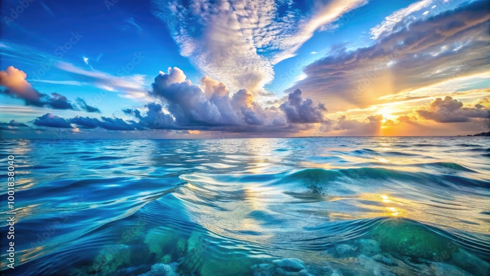 Aufkleber serene background image of calm ocean waves with soft blue tones and gentle white foam patterns