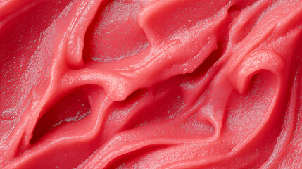 a close-up, top-down view, texture background of watermelon puree spread across the entire frame, showcasing its vibrant pink-red color and smooth texture