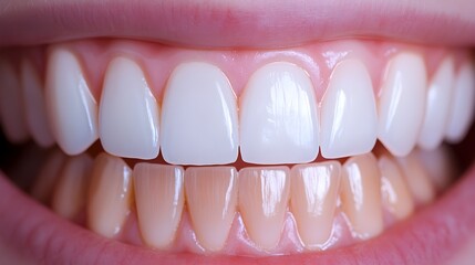 Obraz premium Teeth before whitening stained and uneven color, after whitening uniform, glowing white teeth achieving a picture-perfect smile