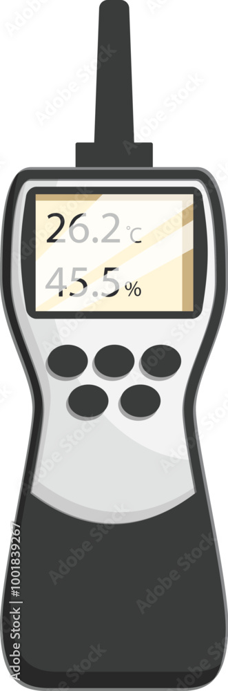 Poster electronic device with display showing temperature and humidity level
