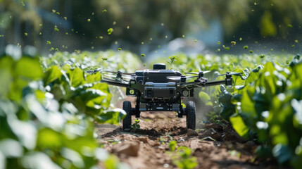 Obraz premium Agricultural Technology Weed Killer Robot imagines AI-powered robots revolutionizing agriculture by using artificial intelligence and automation for innovation in agricultural technology.