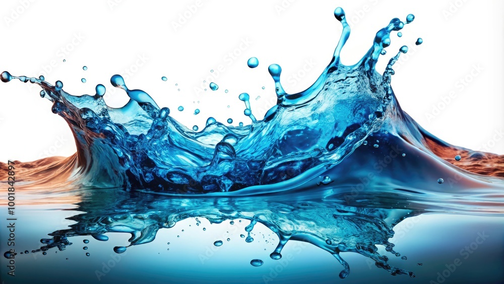 Poster splashing and flowing transparent water isolated on white background for creative visual projects