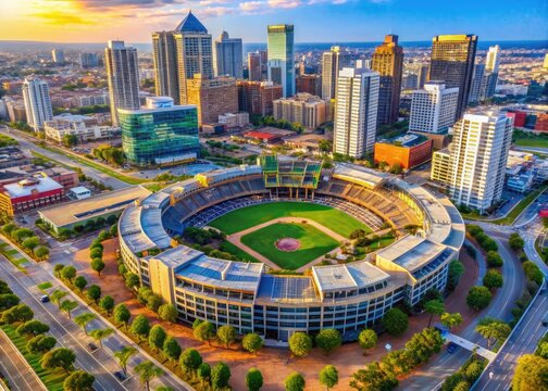 Stunning aerial view of Petco Park showcasing vibrant greenery and urban architecture in San Diego